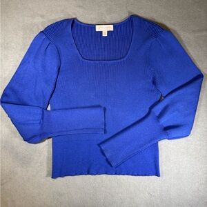Philosophy Ribbed Royal Blue Sweater Shirt with Puffy Sleeves
